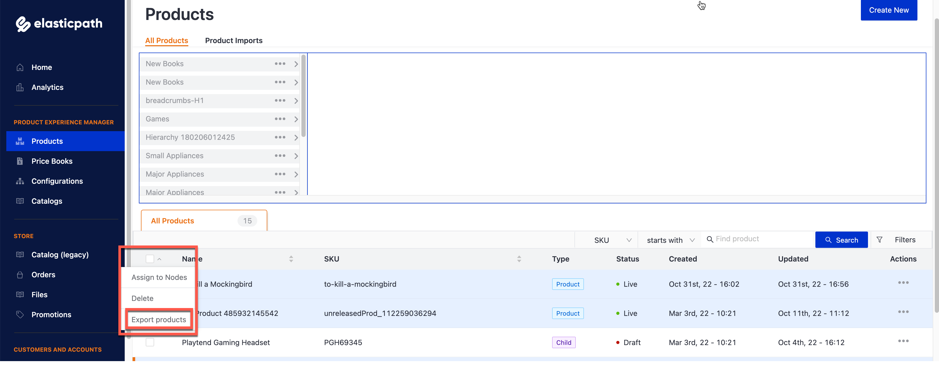 Export Products in Commerce Manager