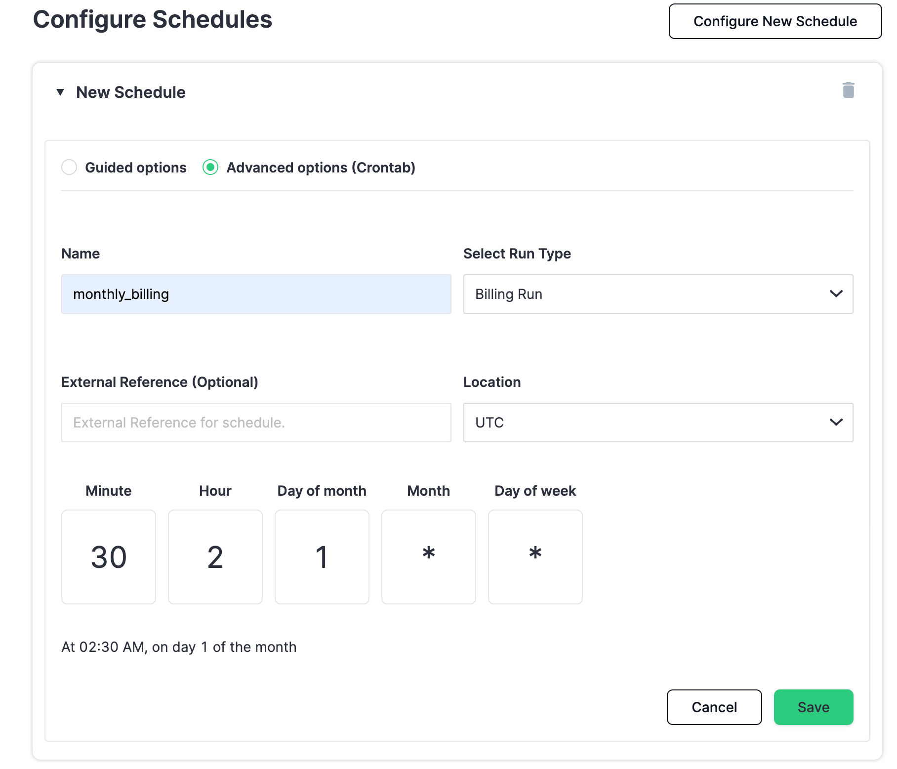 billing run schedule example